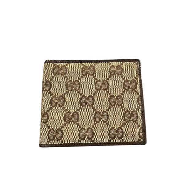 Gucci GG Check Wallet Bifold Canvas Leather Unisex Made in Italy Beige Brown - Picture 1 of 8